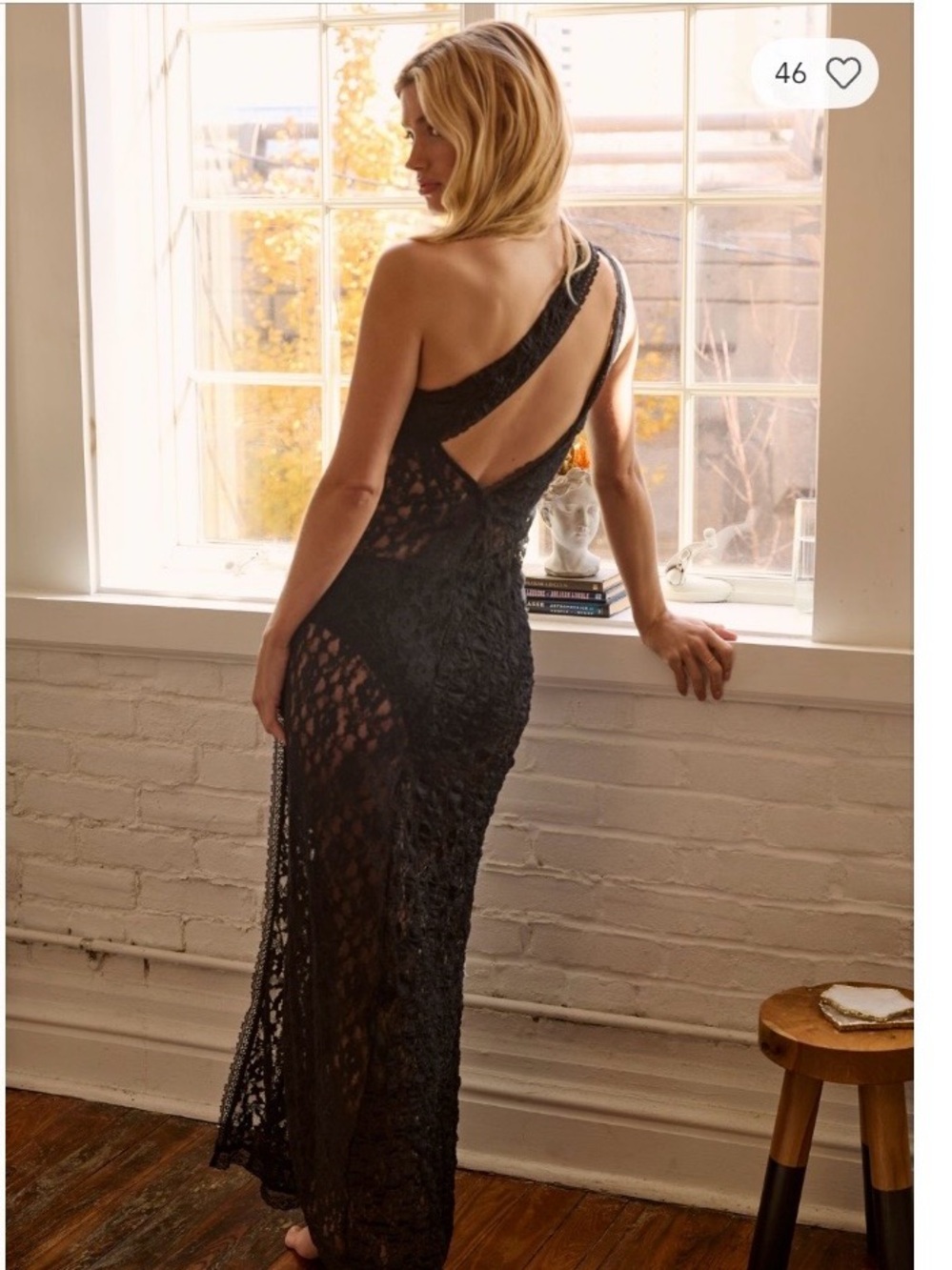 Anthropologie Black One-Shoulder Lace Maxi Dress